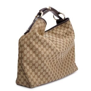Beige GG Canvas Large Horsebit Hobo
